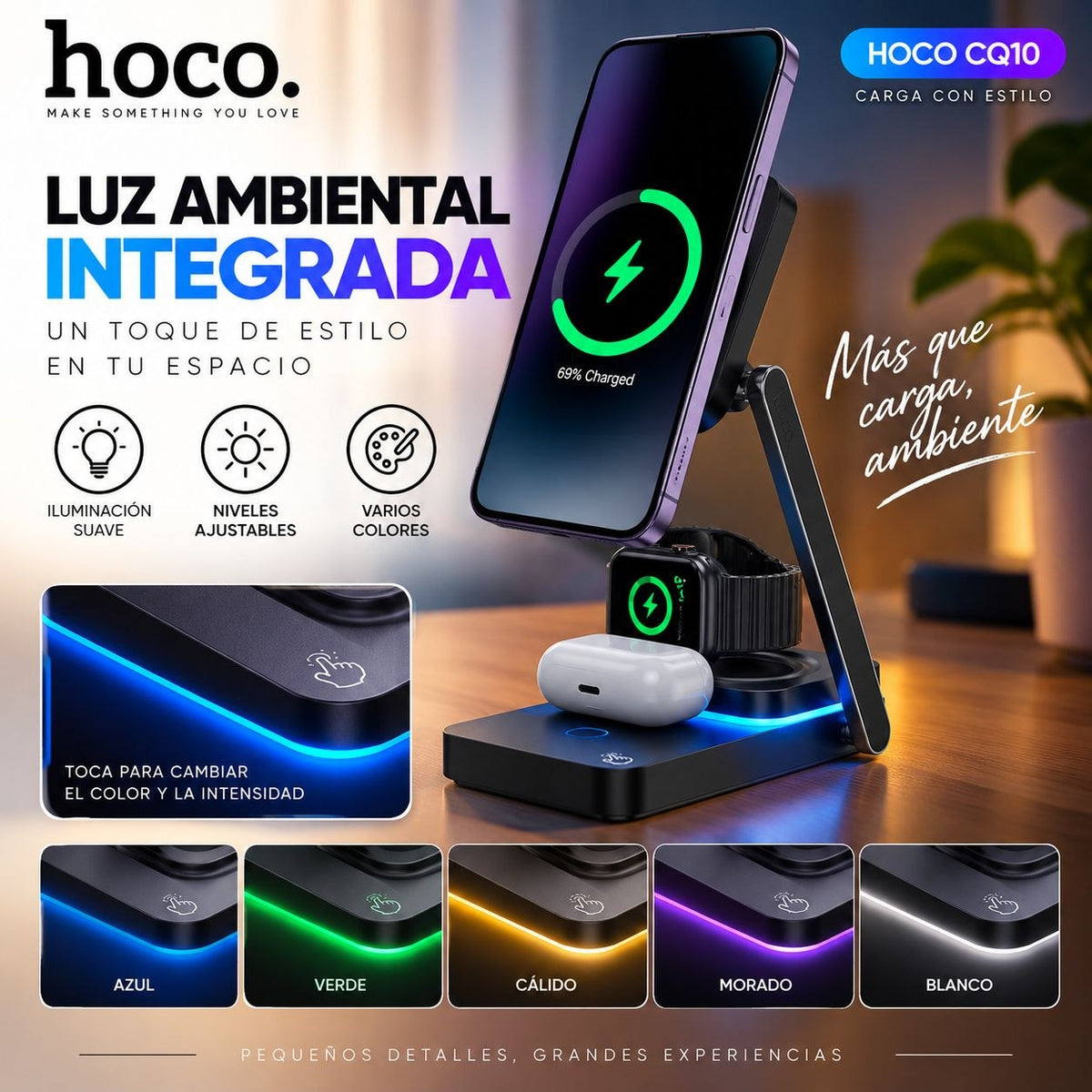 HOCO CQ10 Base inalámbrica 3en1 para iPhone