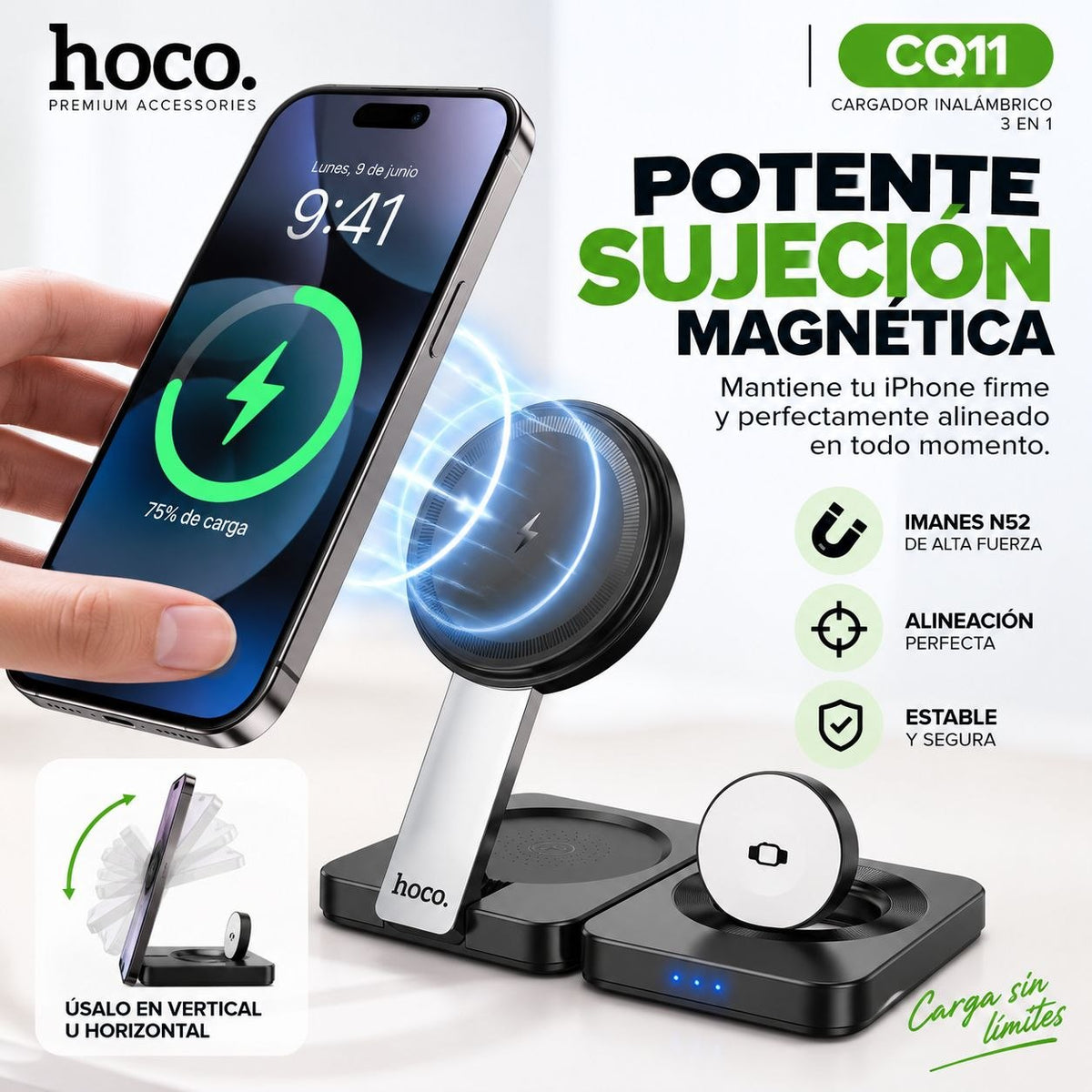 HOCO CQ11 Base inalámbrica 3en1 para iPhone