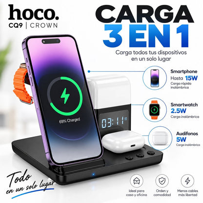 HOCO CQ9 Base inalámbrica 3en1 para iPhone y Samsung