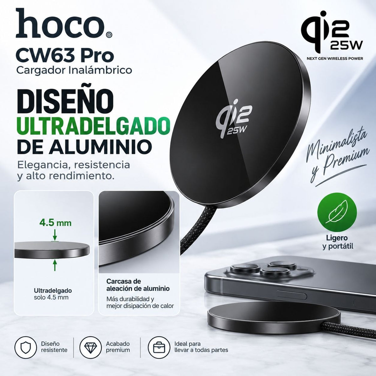 HOCO CW63 Cargador Inalámbrico MagSafe Qi2