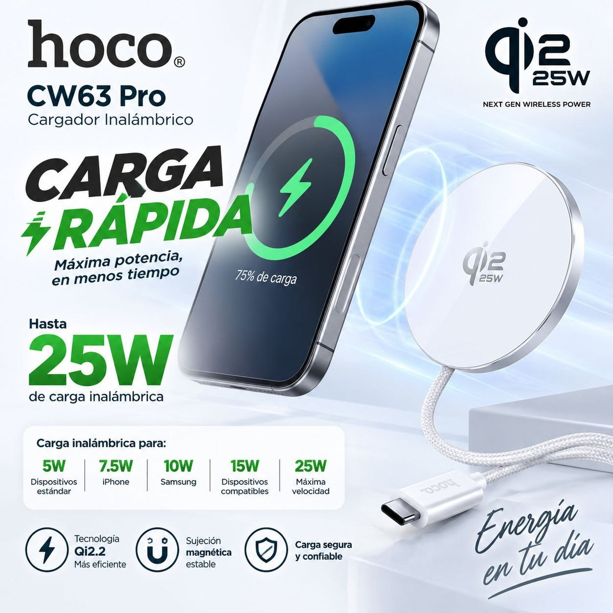 HOCO CW63 Cargador Inalámbrico MagSafe Qi2