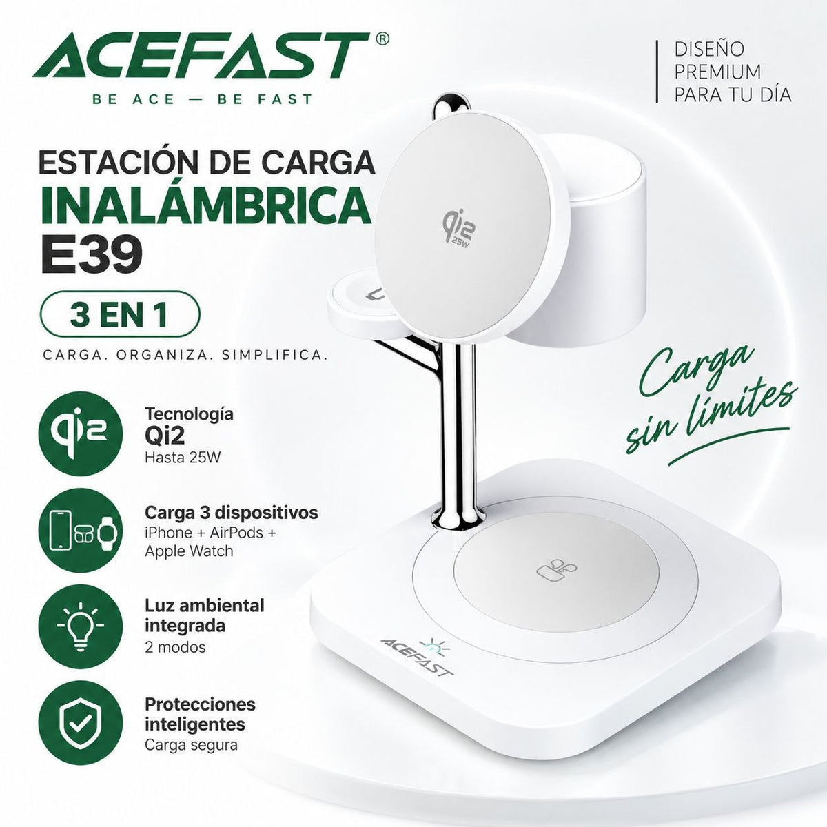ACEFAST E39 Cargador inalámbrico Qi2 3en1