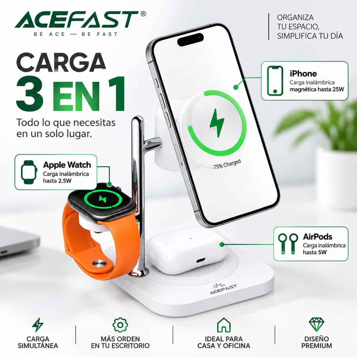 ACEFAST E39 Cargador inalámbrico Qi2 3en1