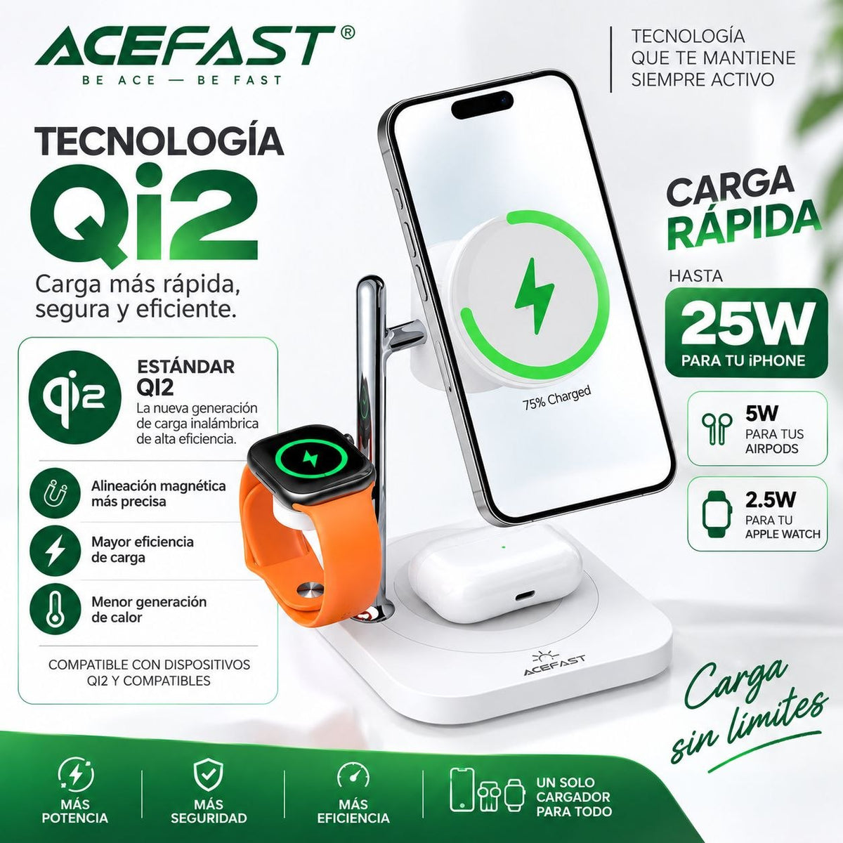 ACEFAST E39 Cargador inalámbrico Qi2 3en1