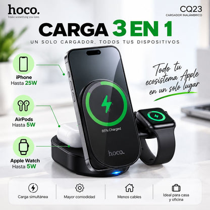 HOCO CQ23 Base inalámbrica Qi2 3en1 para iPhone