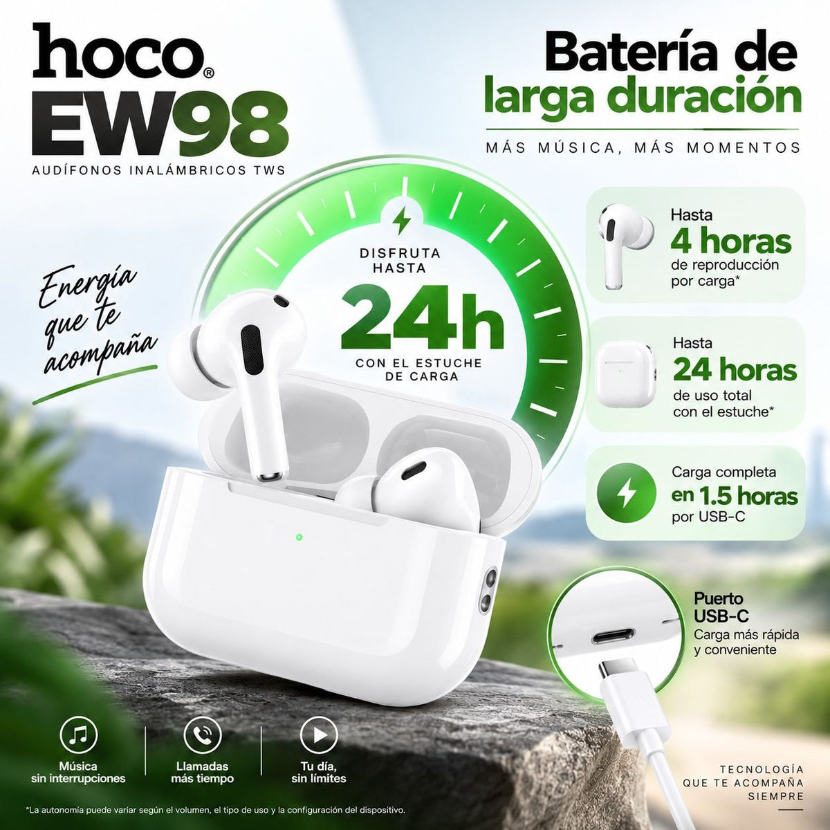 HOCO EW98 Audífonos TWS Traductor IA (Tipo Airpods Pro 3)