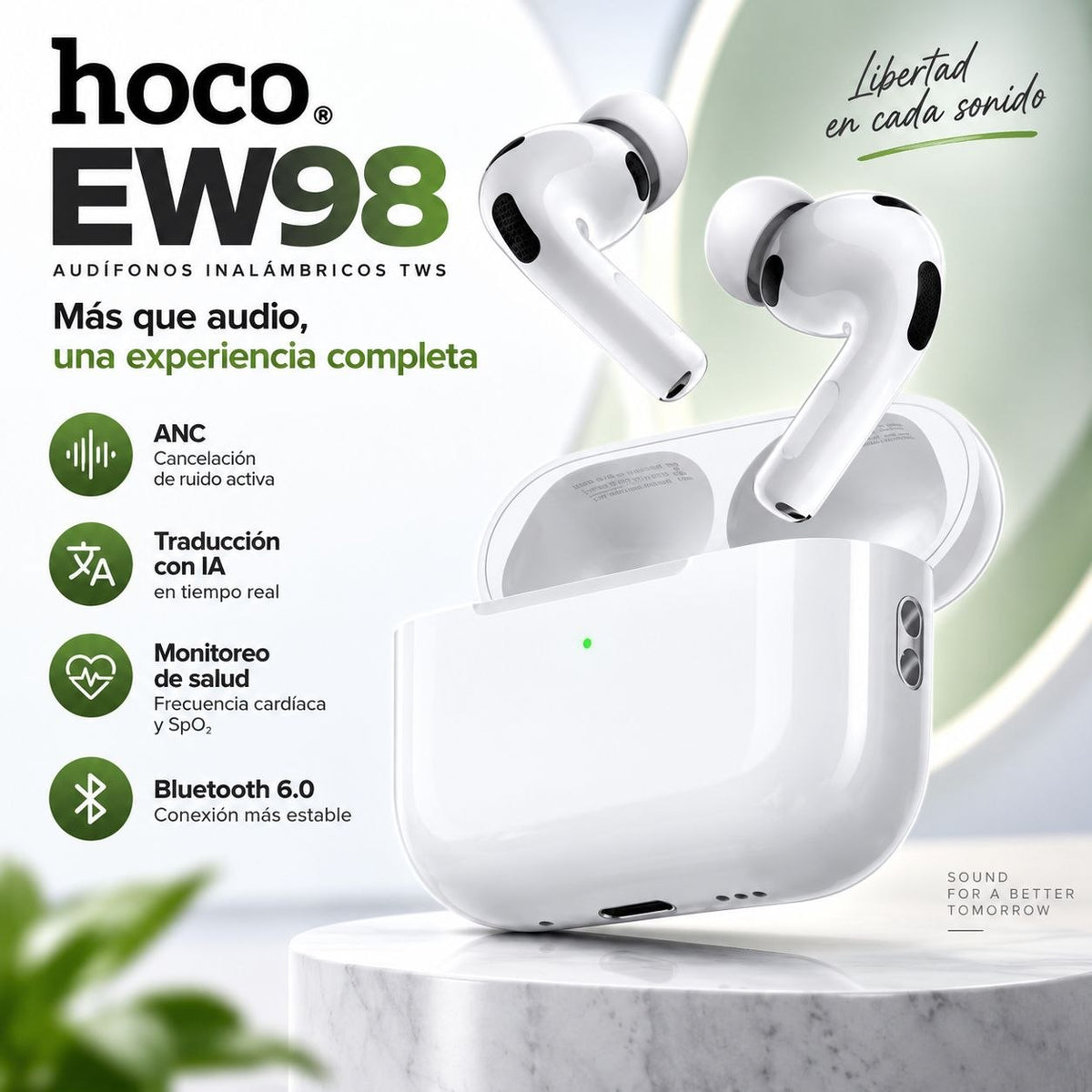 HOCO EW98 Audífonos TWS Traductor IA (Tipo Airpods Pro 3)
