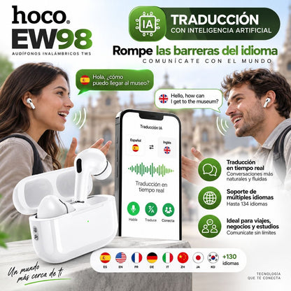 HOCO EW98 Audífonos TWS Traductor IA (Tipo Airpods Pro 3)