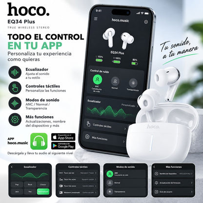 HOCO EQ34 Audífonos TWS con ANC y ENC compatible con APP