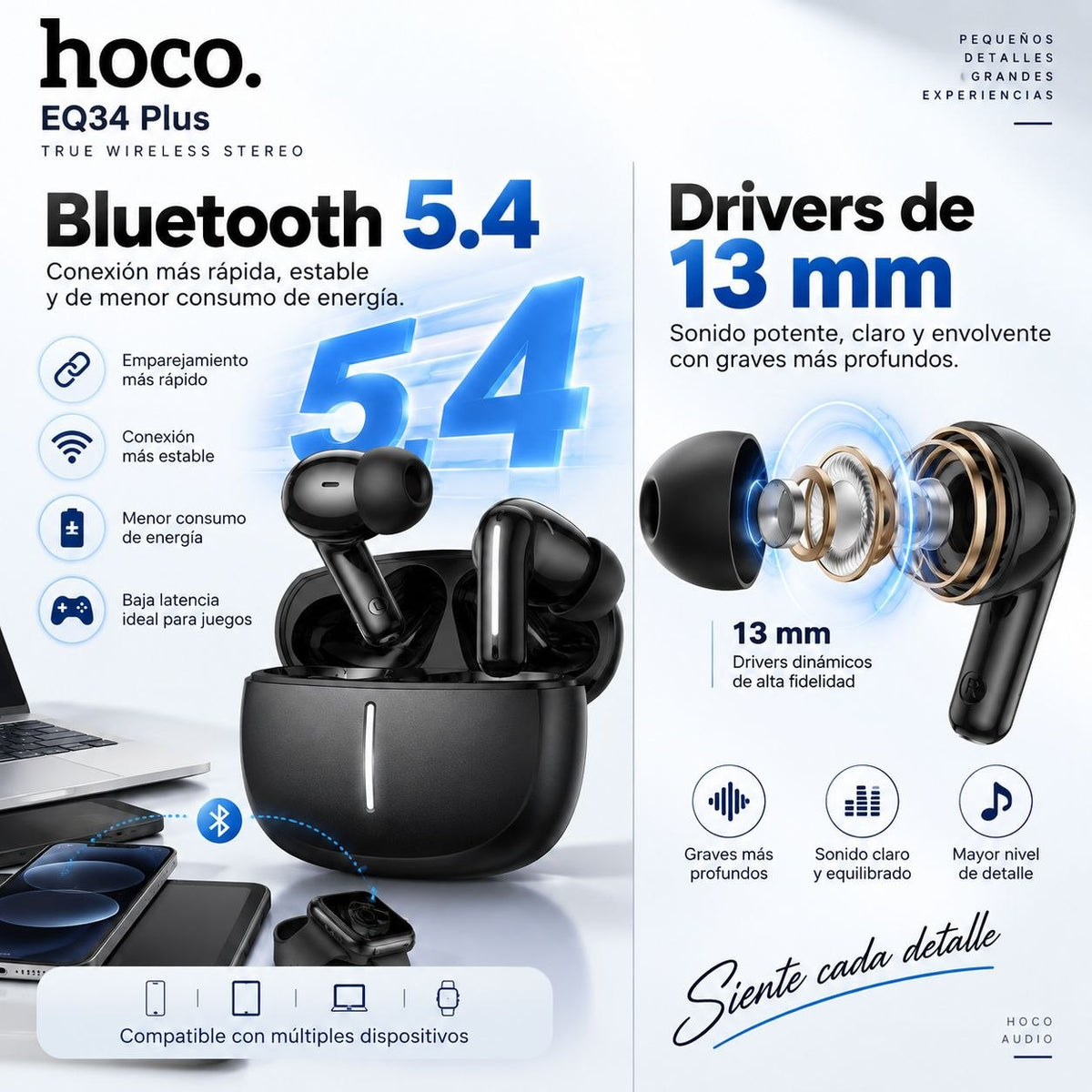 HOCO EQ34 Audífonos TWS con ANC y ENC compatible con APP