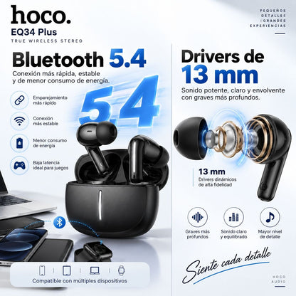 HOCO EQ34 Audífonos TWS con ANC y ENC compatible con APP