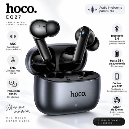 HOCO EQ27 Audífonos TWS Traductor IA con ANC y ENC