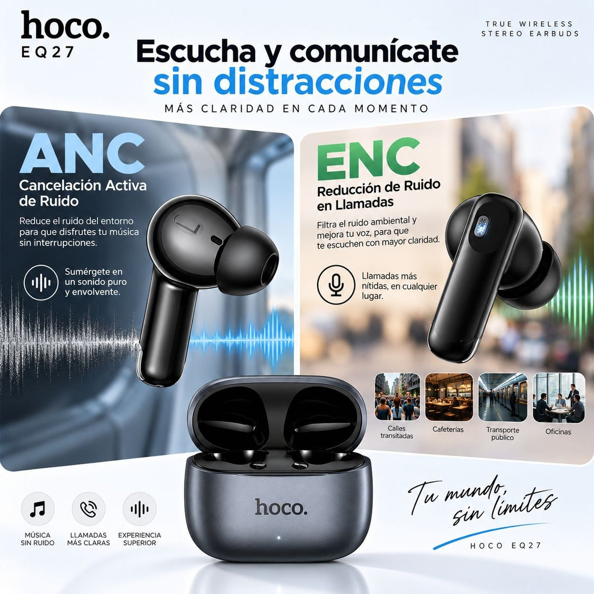 HOCO EQ27 Audífonos TWS Traductor IA con ANC y ENC