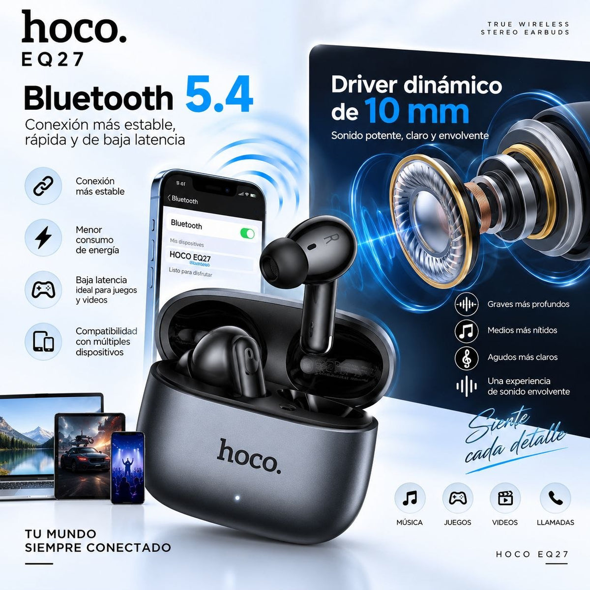 HOCO EQ27 Audífonos TWS Traductor IA con ANC y ENC
