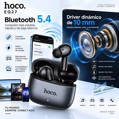 HOCO EQ27 Audífonos TWS Traductor IA con ANC y ENC