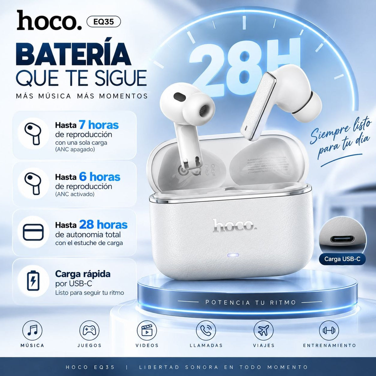 HOCO EQ35 Audífonos TWS con ANC y ENC