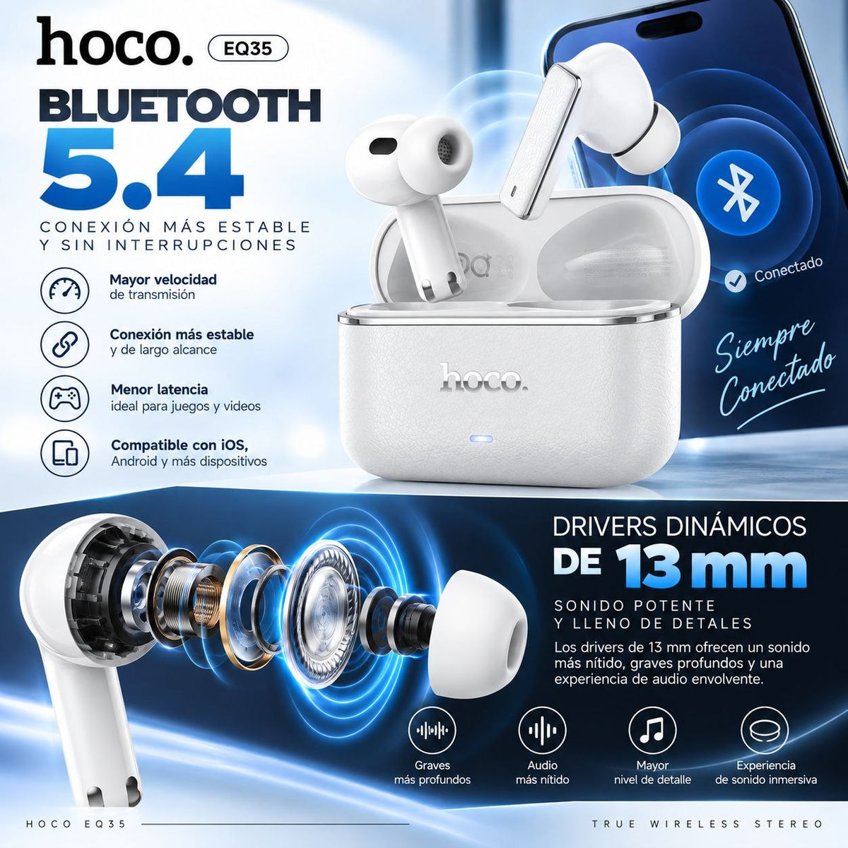HOCO EQ35 Audífonos TWS con ANC y ENC
