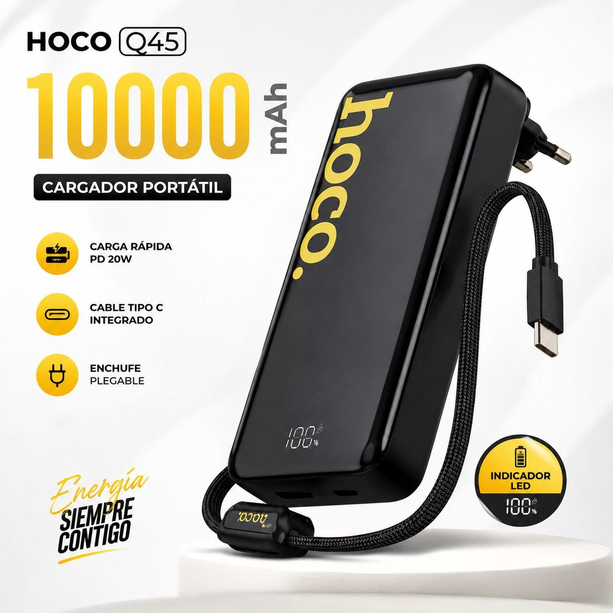 HOCO Q45 de 10000 mAh Carga Rápida con Cable 2en1