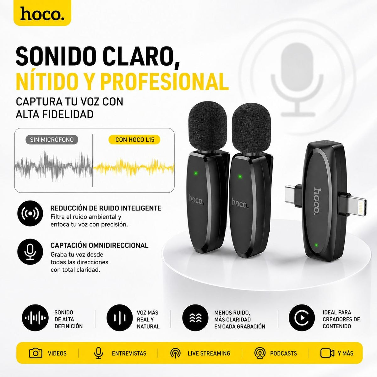 HOCO L15  Micrófono Dual de doble receptor