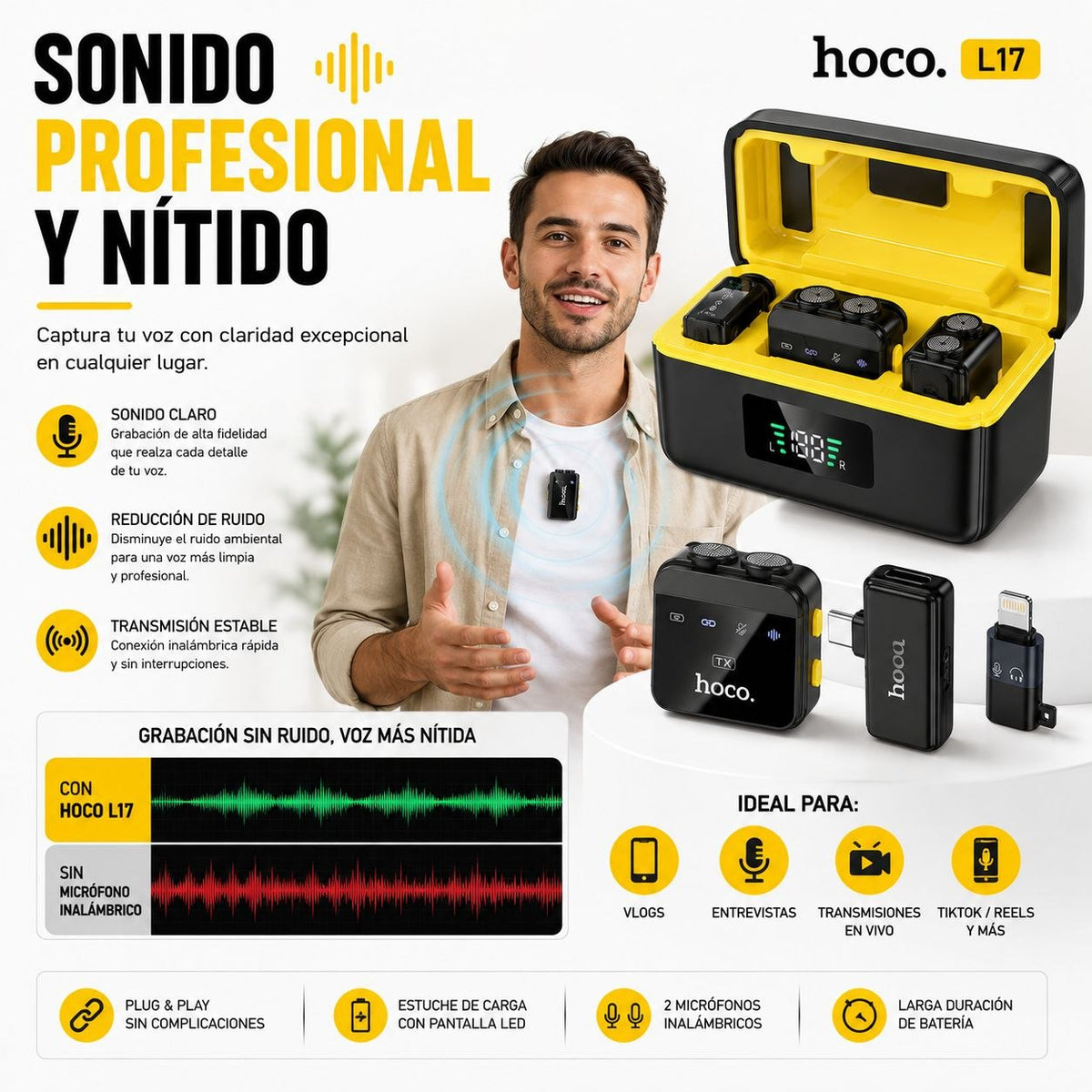 HOCO L17  Micrófono Dual de doble receptor de solapa