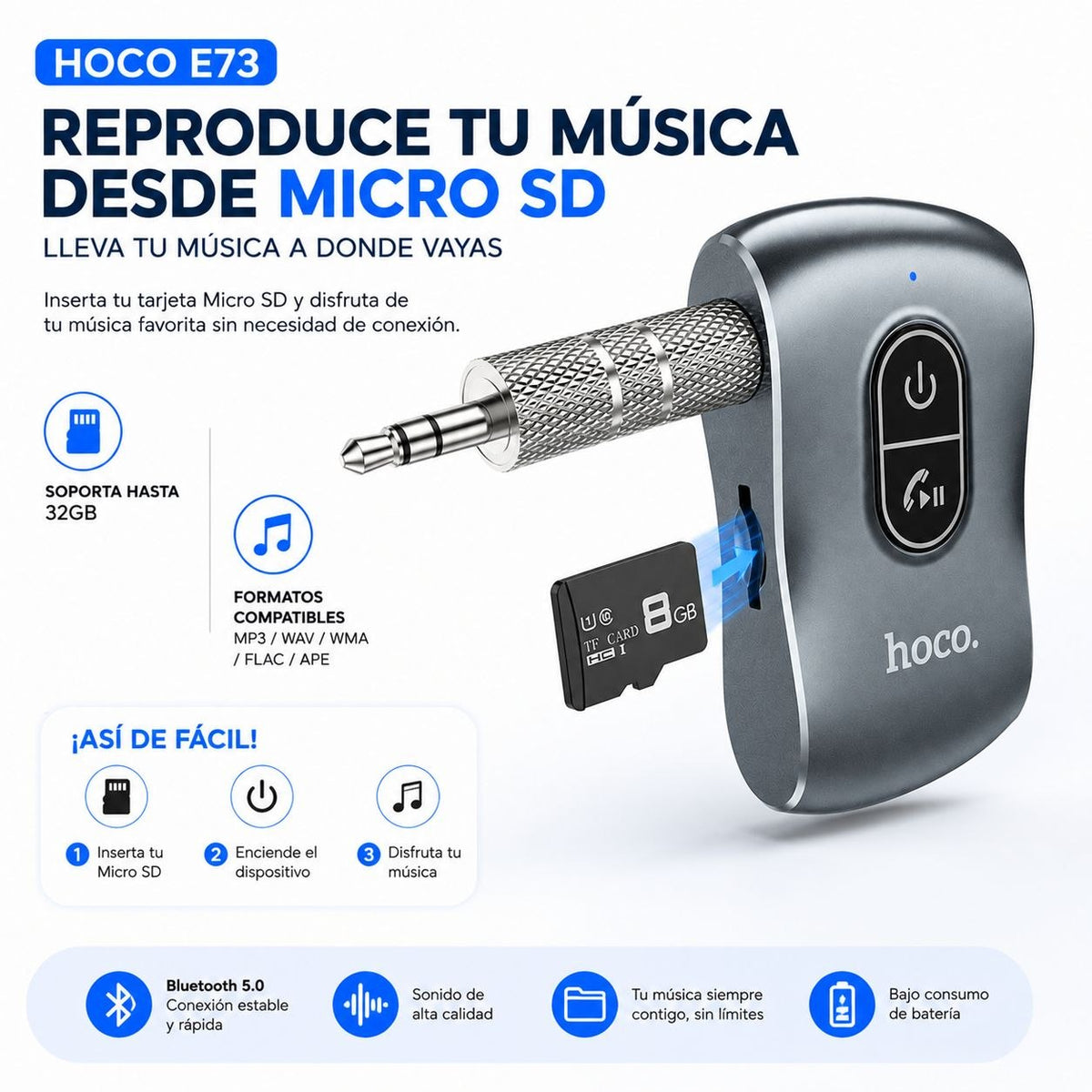HOCO E73 Receptor Bluetooth con lector Micro SD