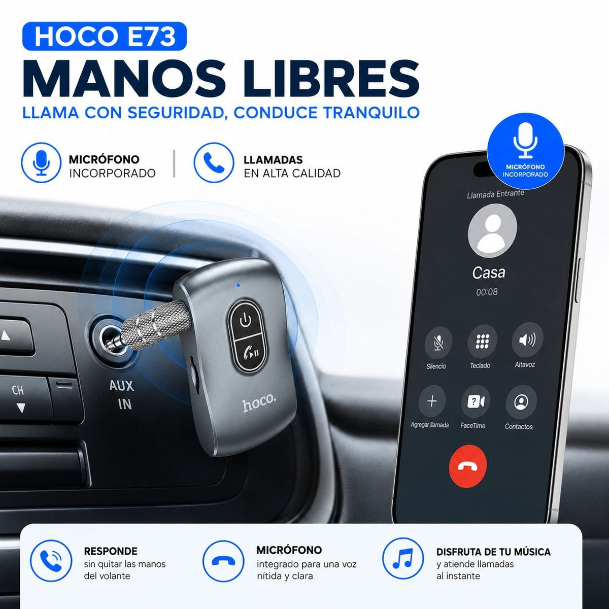 HOCO E73 Receptor Bluetooth con lector Micro SD
