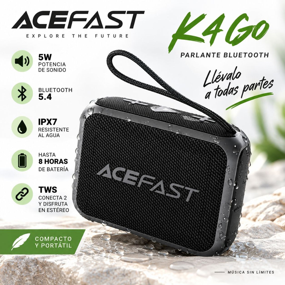 ACEFAST K4 Go Parlante Bluetooth compacto IPX7