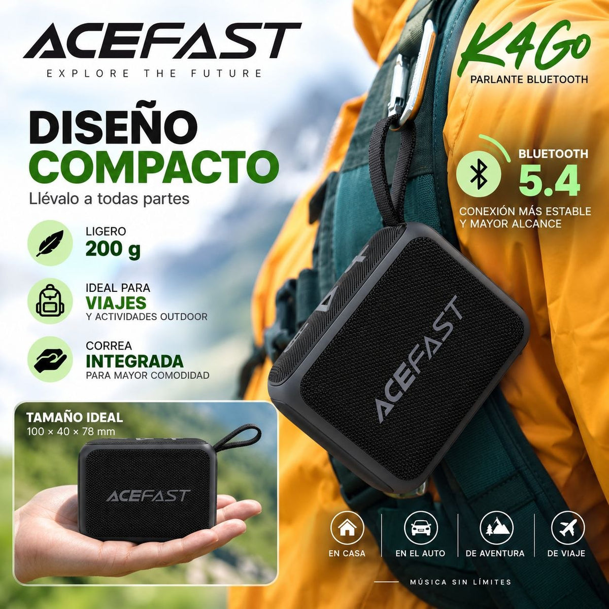 ACEFAST K4 Go Parlante Bluetooth compacto IPX7