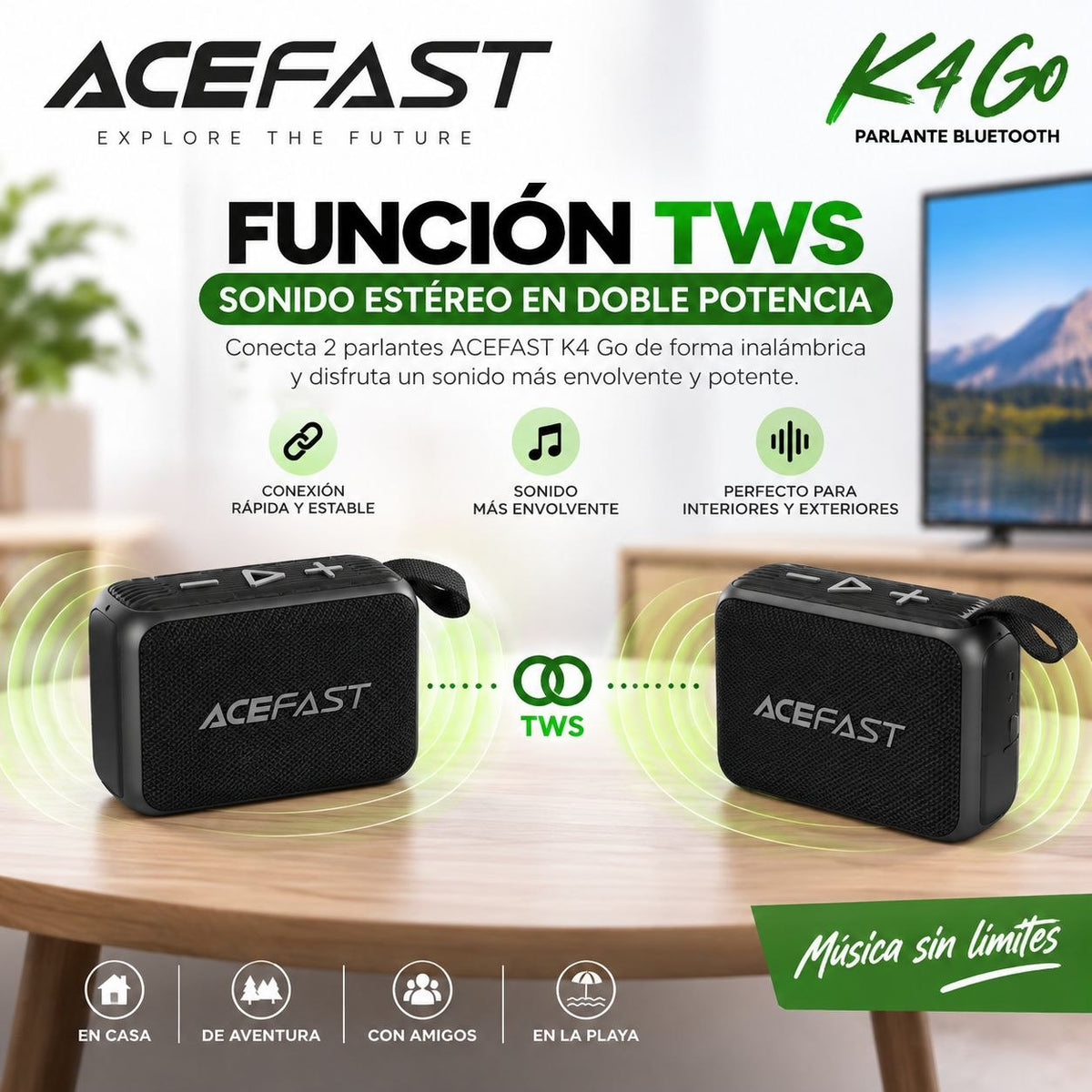 ACEFAST K4 Go Parlante Bluetooth compacto IPX7