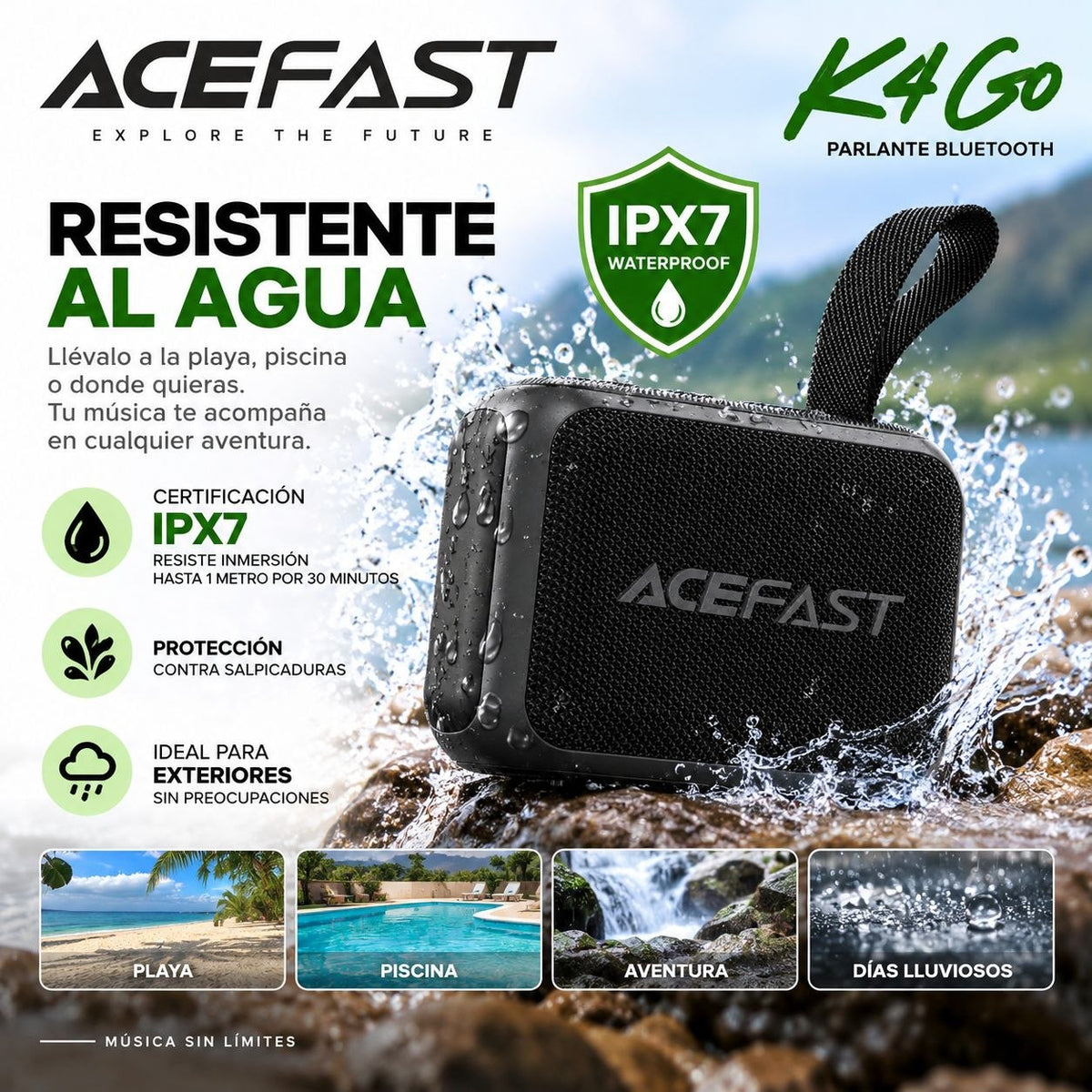 ACEFAST K4 Go Parlante Bluetooth compacto IPX7