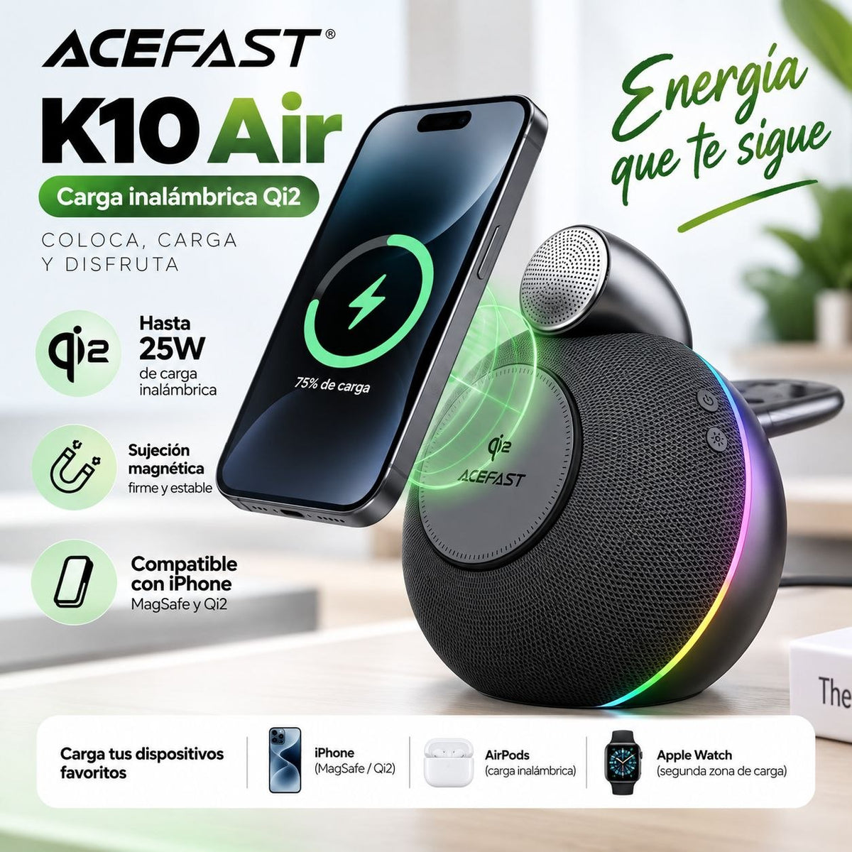 ACEFAST K10 Air Parlante + Cargador Qi2 3en1