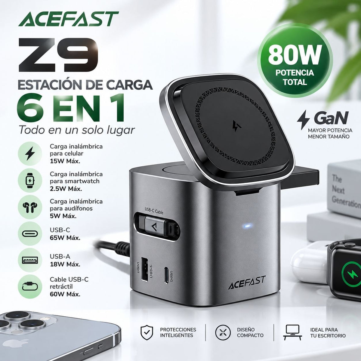 ACEFAST Z9 Estación de Carga 6en1