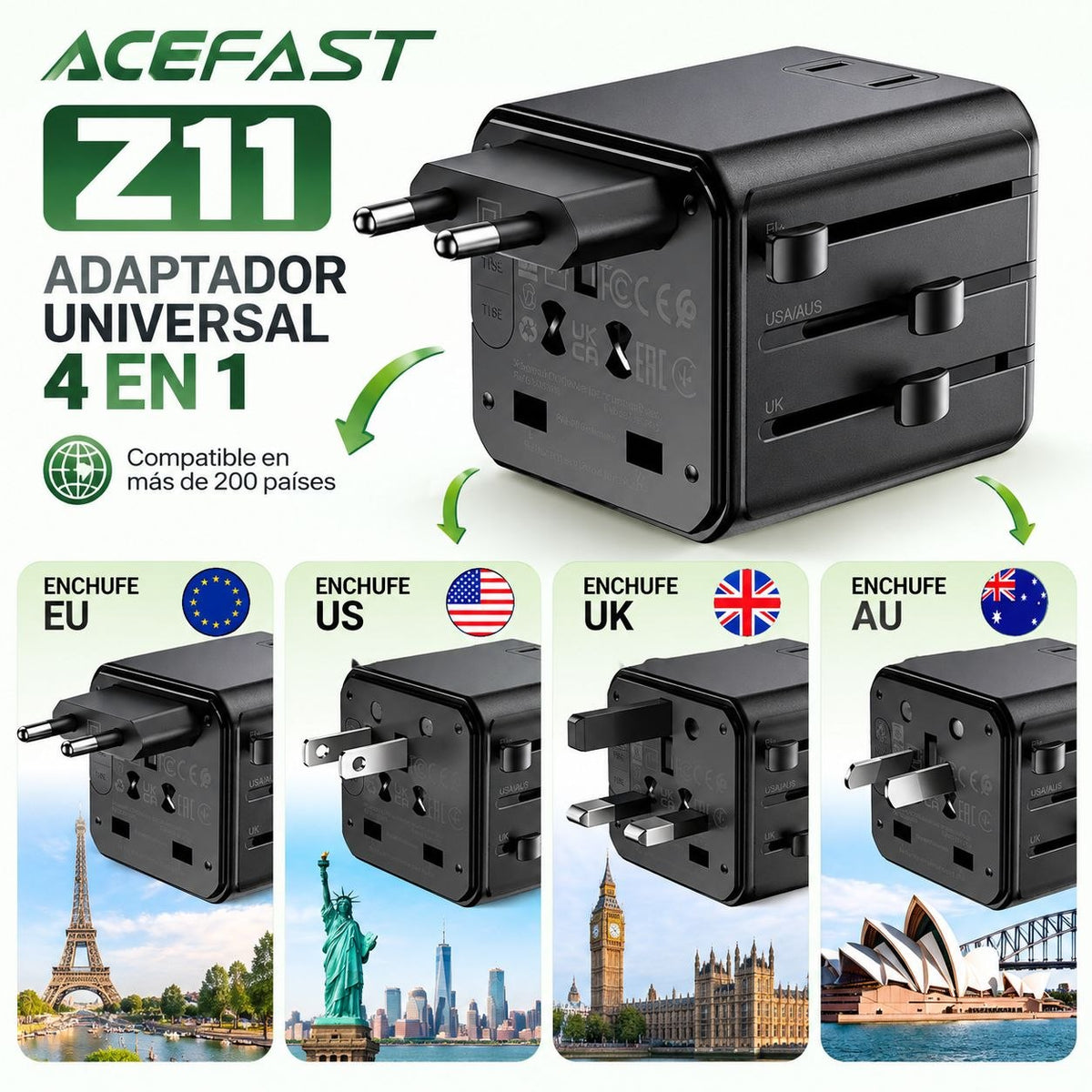 ACEFAST Z11 Adaptador universal para viajes