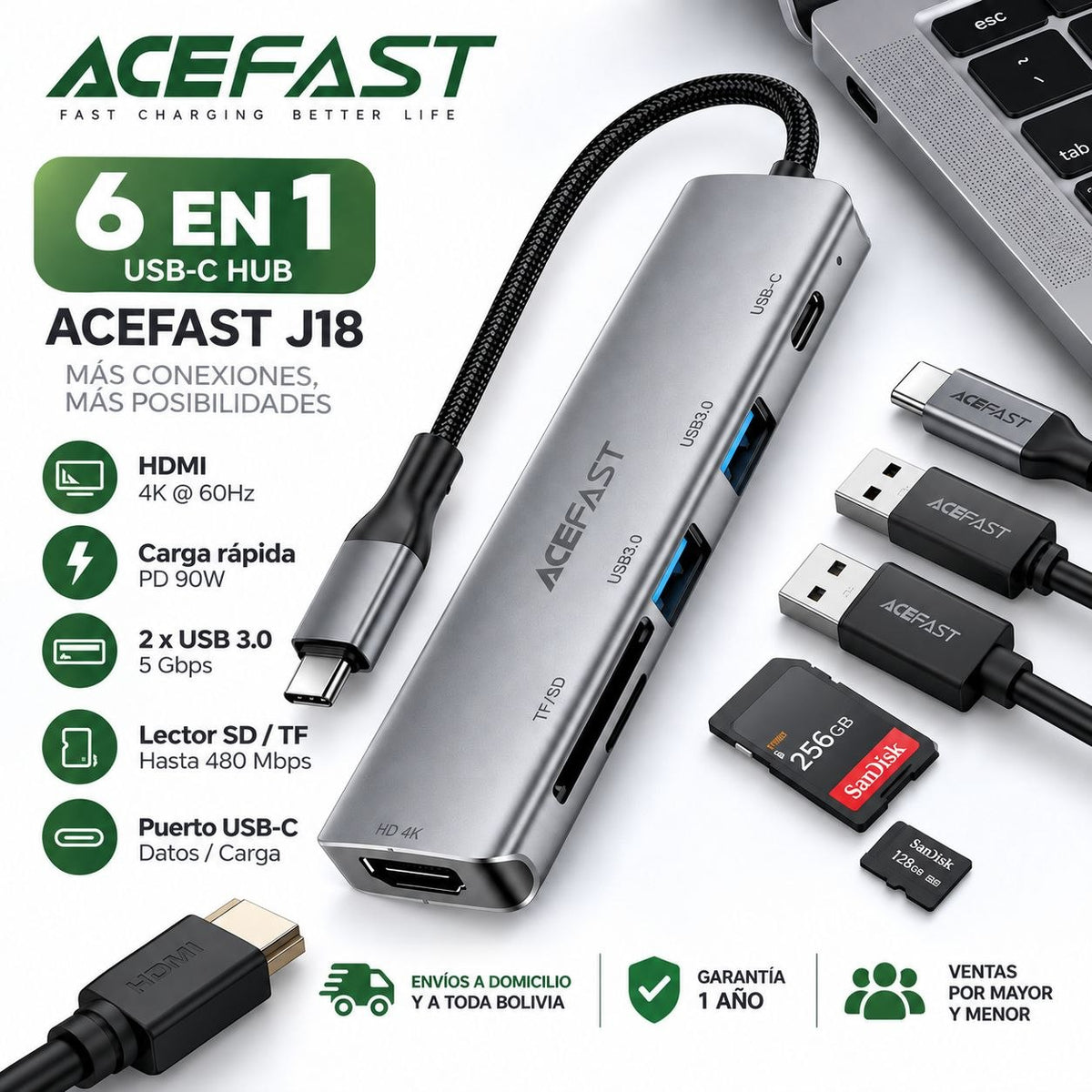 ACEFAST J18 Adaptador HUB Tipo-C 6en1