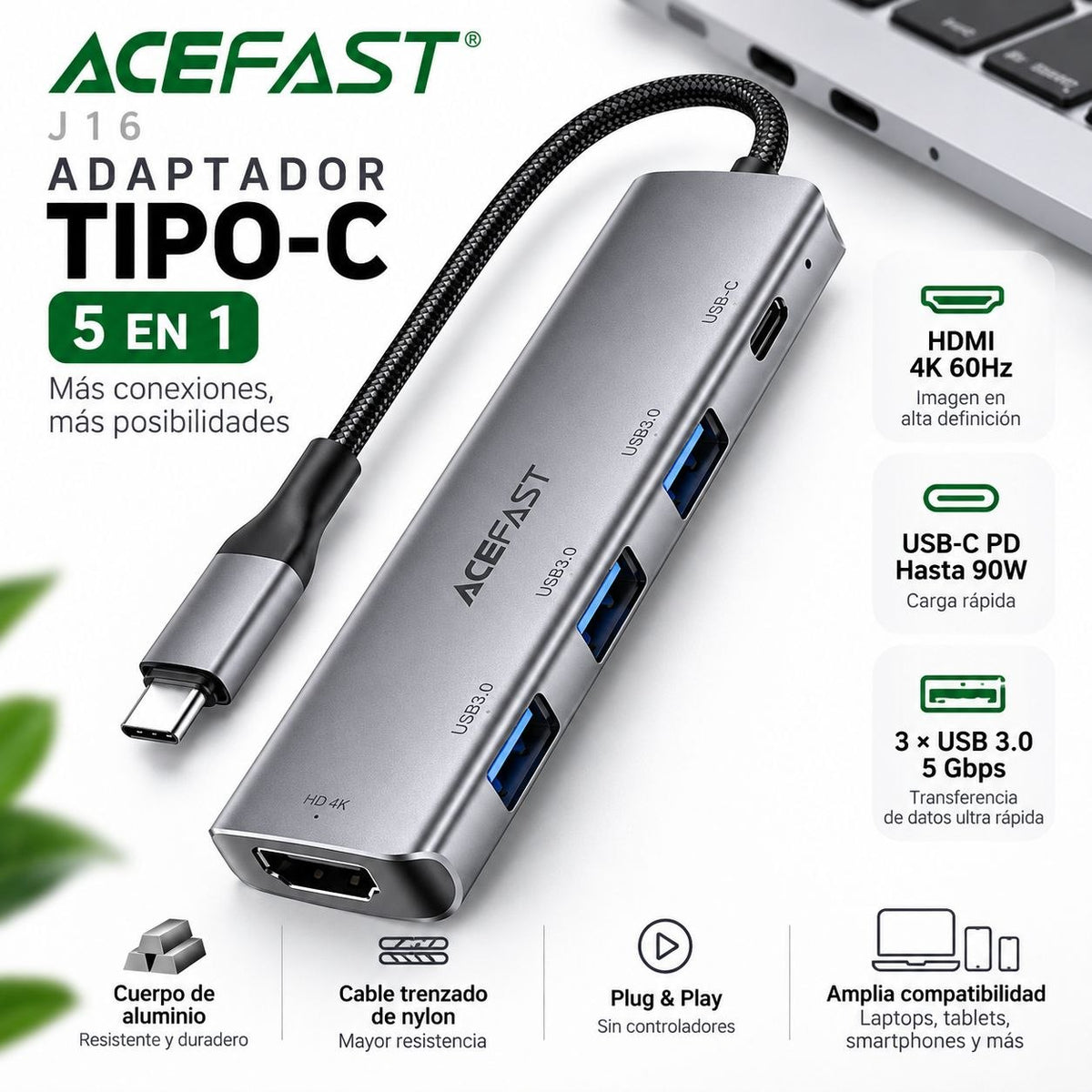 ACEFAST J16 Adaptador HUB Tipo-C 5en1