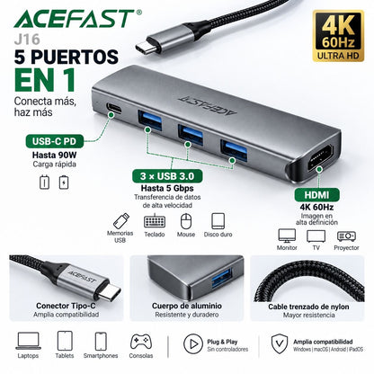 ACEFAST J16 Adaptador HUB Tipo-C 5en1