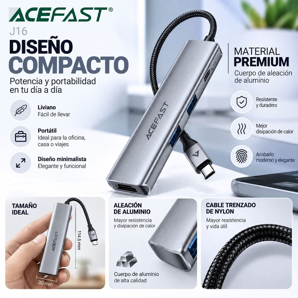 ACEFAST J16 Adaptador HUB Tipo-C 5en1