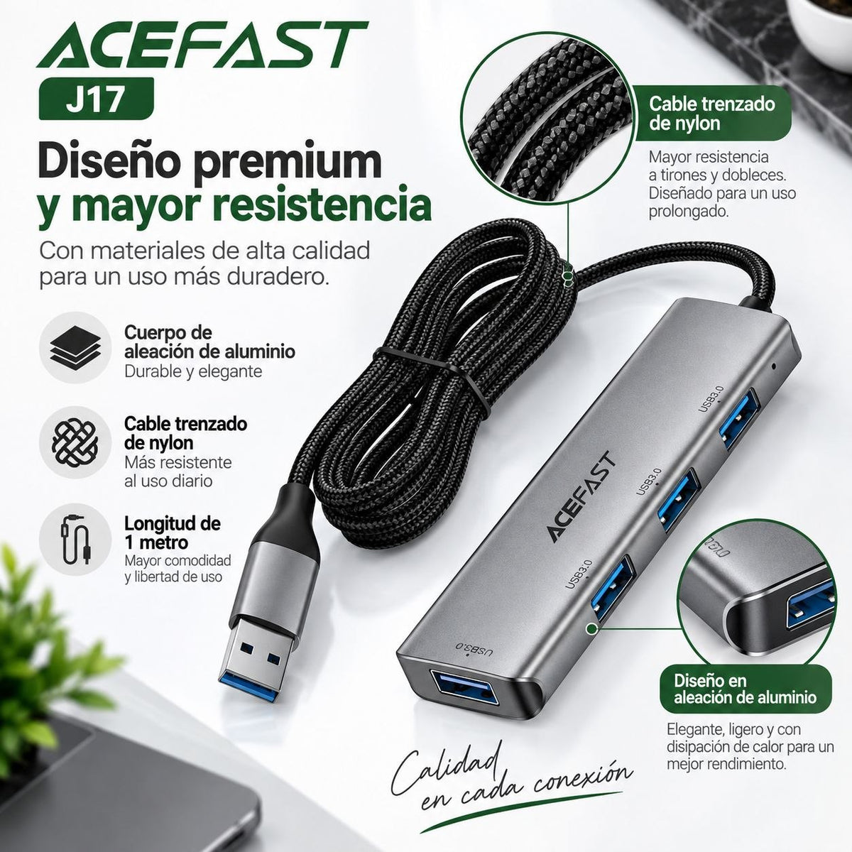 ACEFAST J17 Adaptador HUB USB 4en1