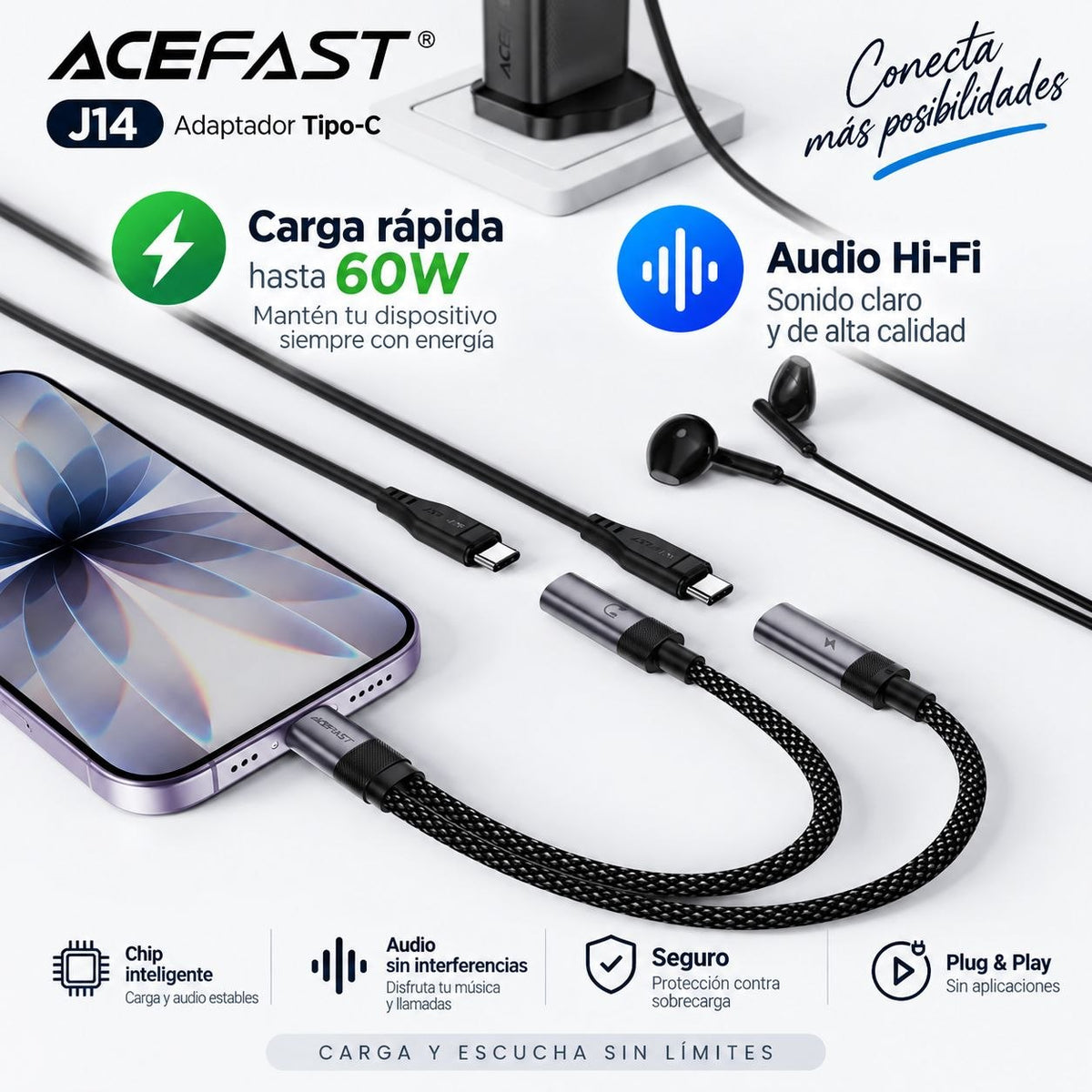 ACEFAST J14 Adaptador Tipo-C a Tipo-C 2en1