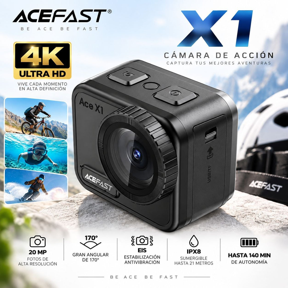 ACEFAST X1 Cámara Sport 4K Sumergible