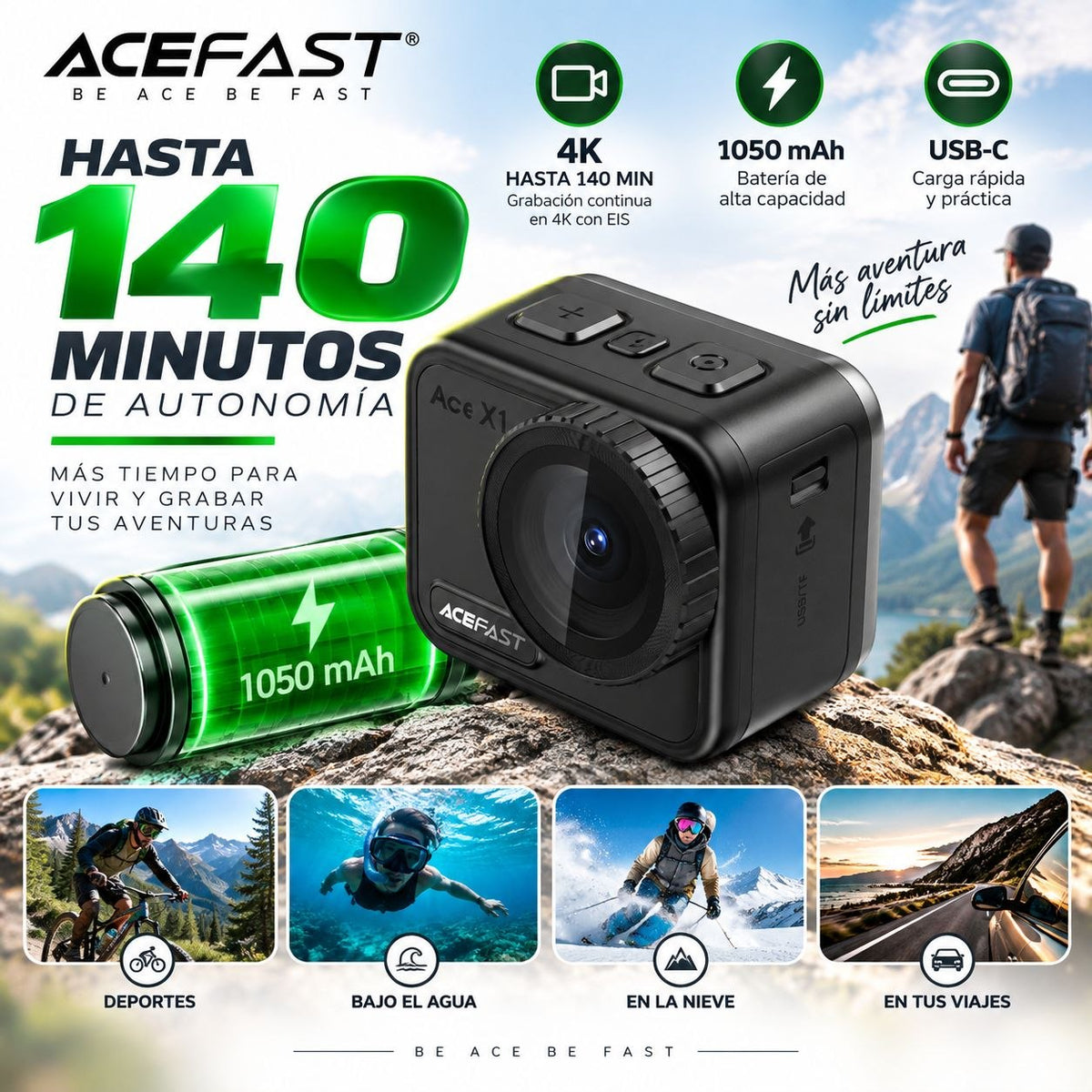 ACEFAST X1 Cámara Sport 4K Sumergible