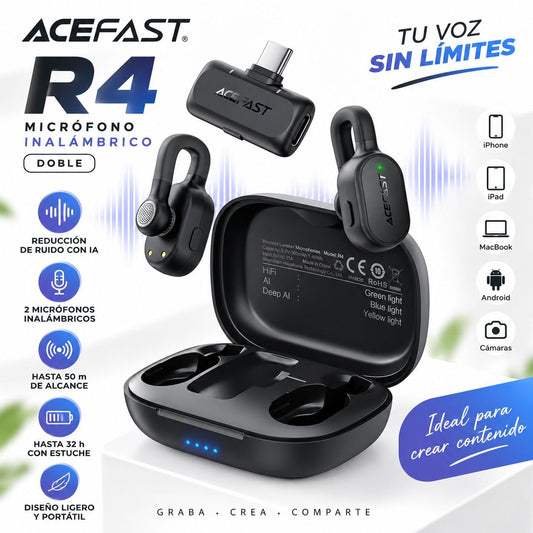 ACEFAST R4 Micrófono Dual de doble receptor de solapa