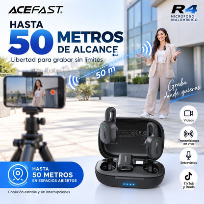 ACEFAST R4 Micrófono Dual de doble receptor de solapa
