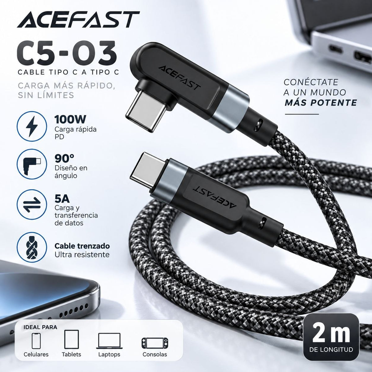 ACEFAST C5-03 Cable Tipo C a Tipo C a 100 Watts