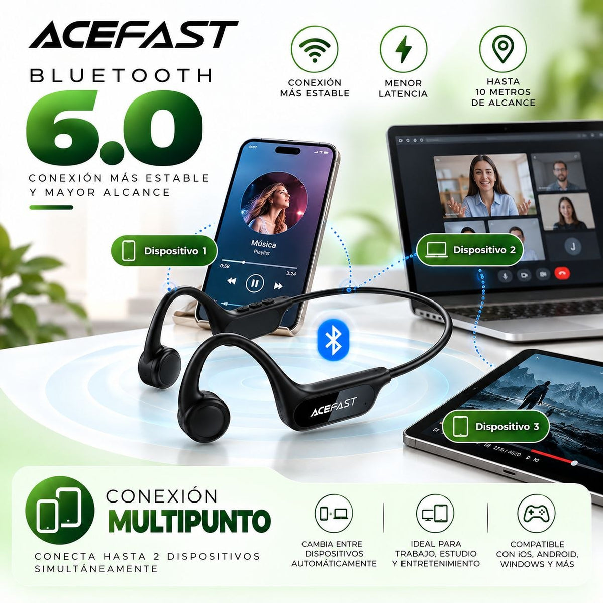 ACEFAST N10 Audífonos de conducción Osea