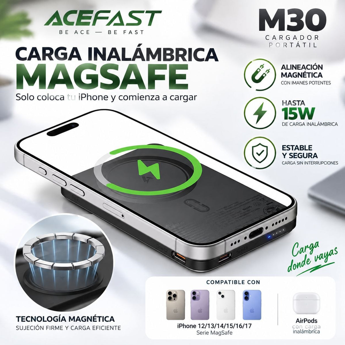 ACEFAST M30 de 5000 Carga rápida Magsafe delgado