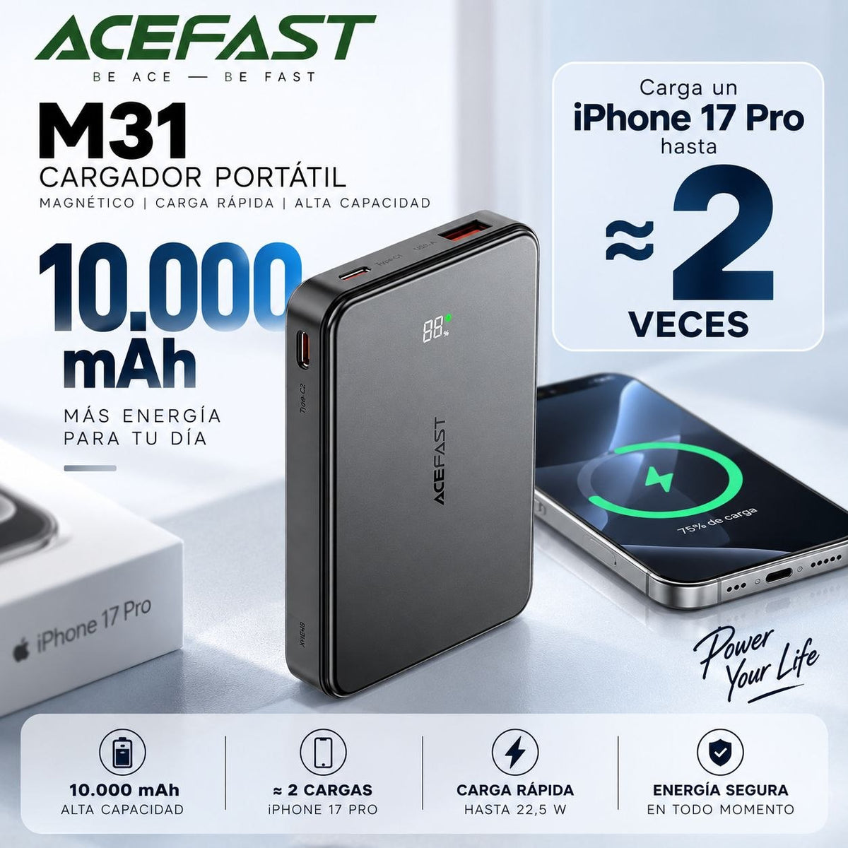 ACEFAST M31 de 10000 Carga rápida Magsafe