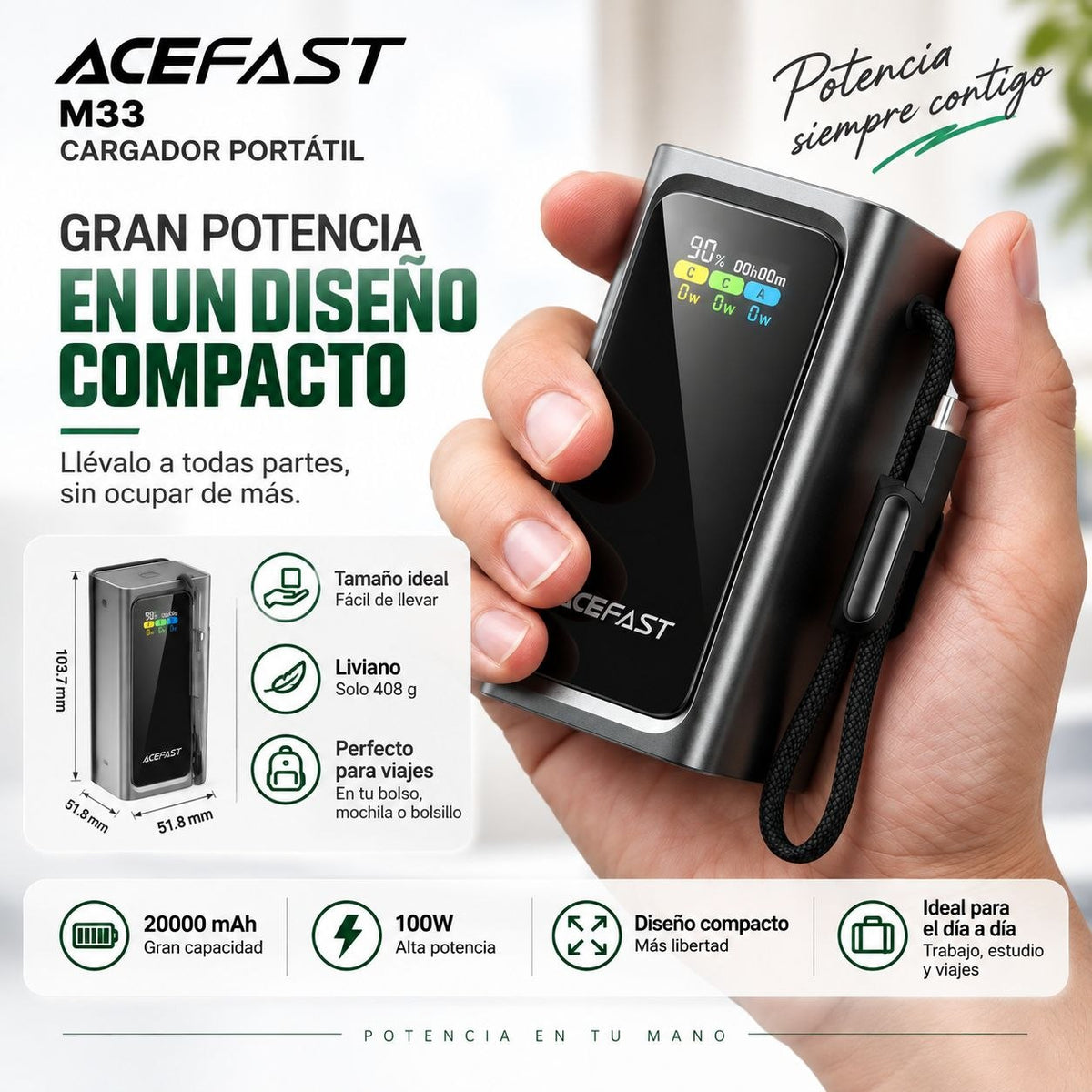 ACEFAST M33 de 20000 mAh Carga Rápida 100 Watts