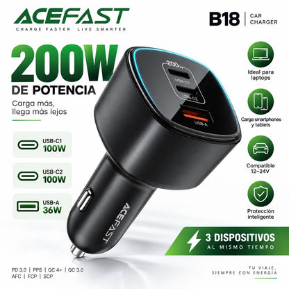 ACEFAST B18 Cargador de Auto Súper Rápido / 200 Watts