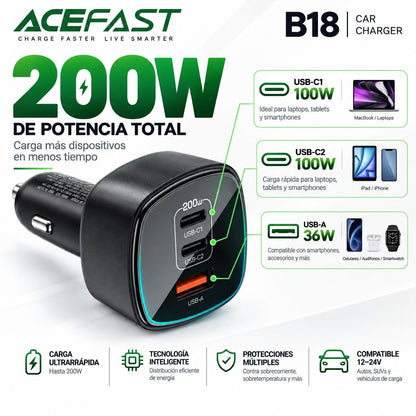 ACEFAST B18 Cargador de Auto Súper Rápido / 200 Watts